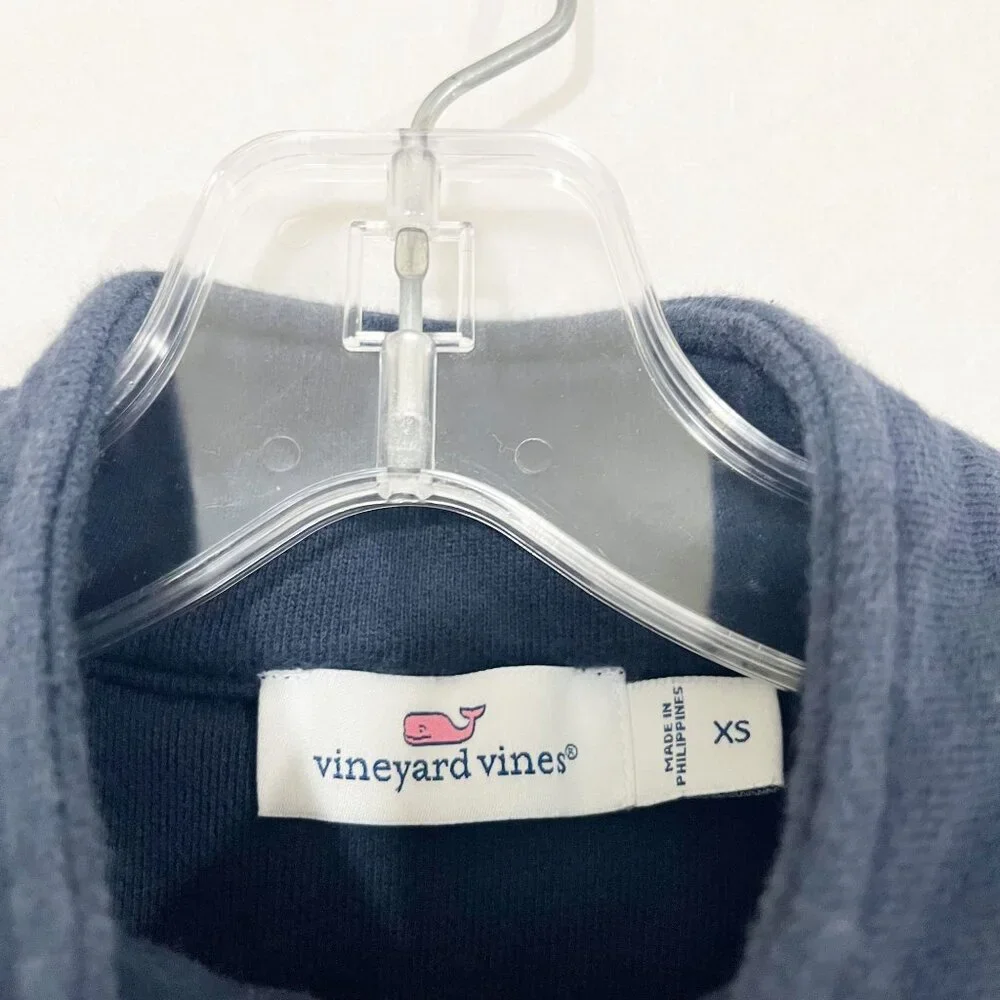 Vineyard Vines Women's Shep Shirt Navy Blue Whale Logo Quarter Zip Size XS‎